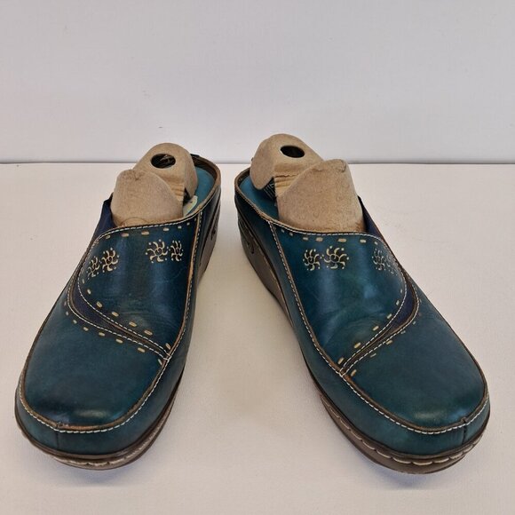 Spring Step L'Artiste Teal Chino Clogs Leather Mules Size 41 - Picture 8 of 14